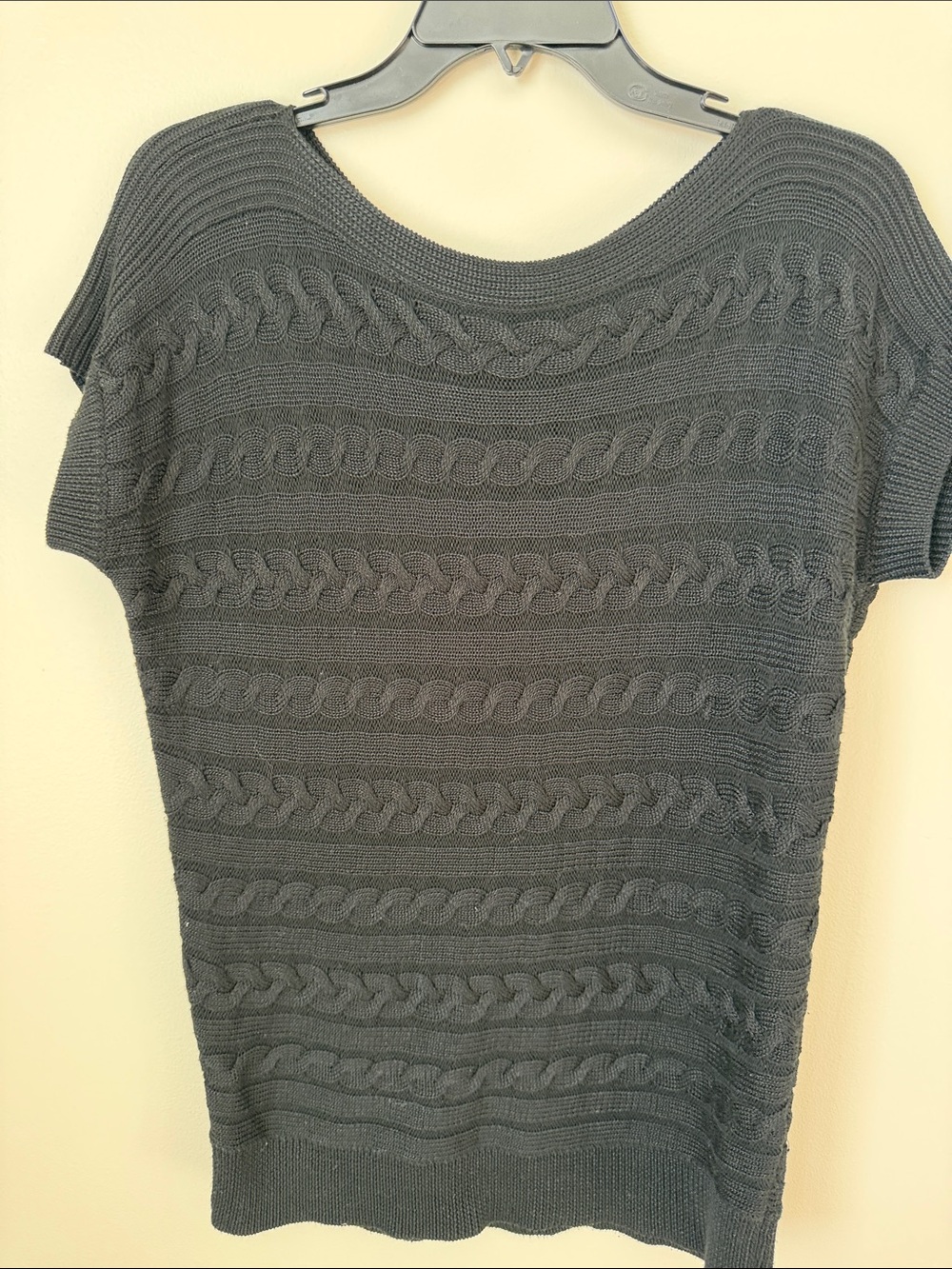 Ralph Lauren Black Short Sleeve Cable Scoop Neck Sweater